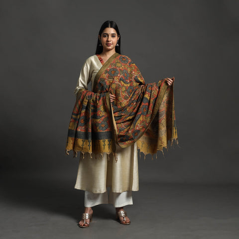 Red Mangalagiri Cotton Handpainted Pen Work Kalamkari Dupatta 