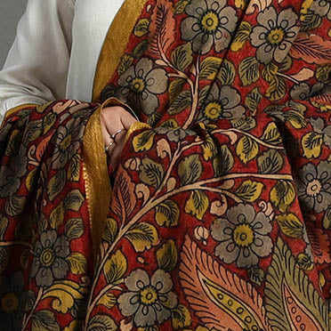 Red - mangalagiri cotton handpainted pen work kalamkari