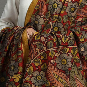 Red - mangalagiri cotton handpainted pen work kalamkari