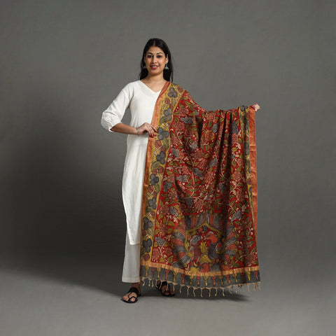 Red - mangalagiri cotton handpainted pen work kalamkari