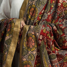 Red - mangalagiri cotton handpainted pen work kalamkari