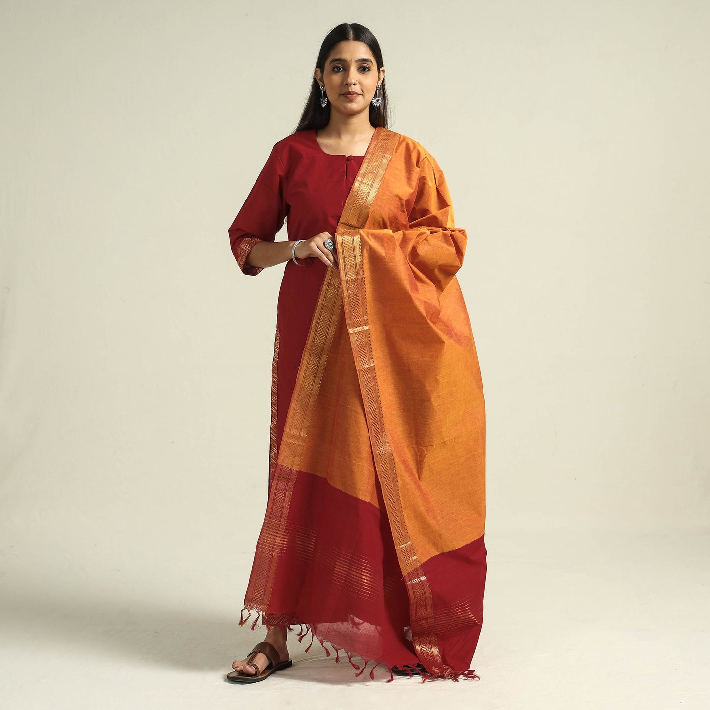 Red - mangalagiri handloom cotton kurta with palazzo &
