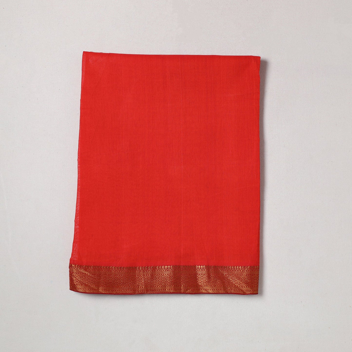 Red - Mangalagiri Handloom Cotton Zari Border Precut Fabric (1 meter) 22