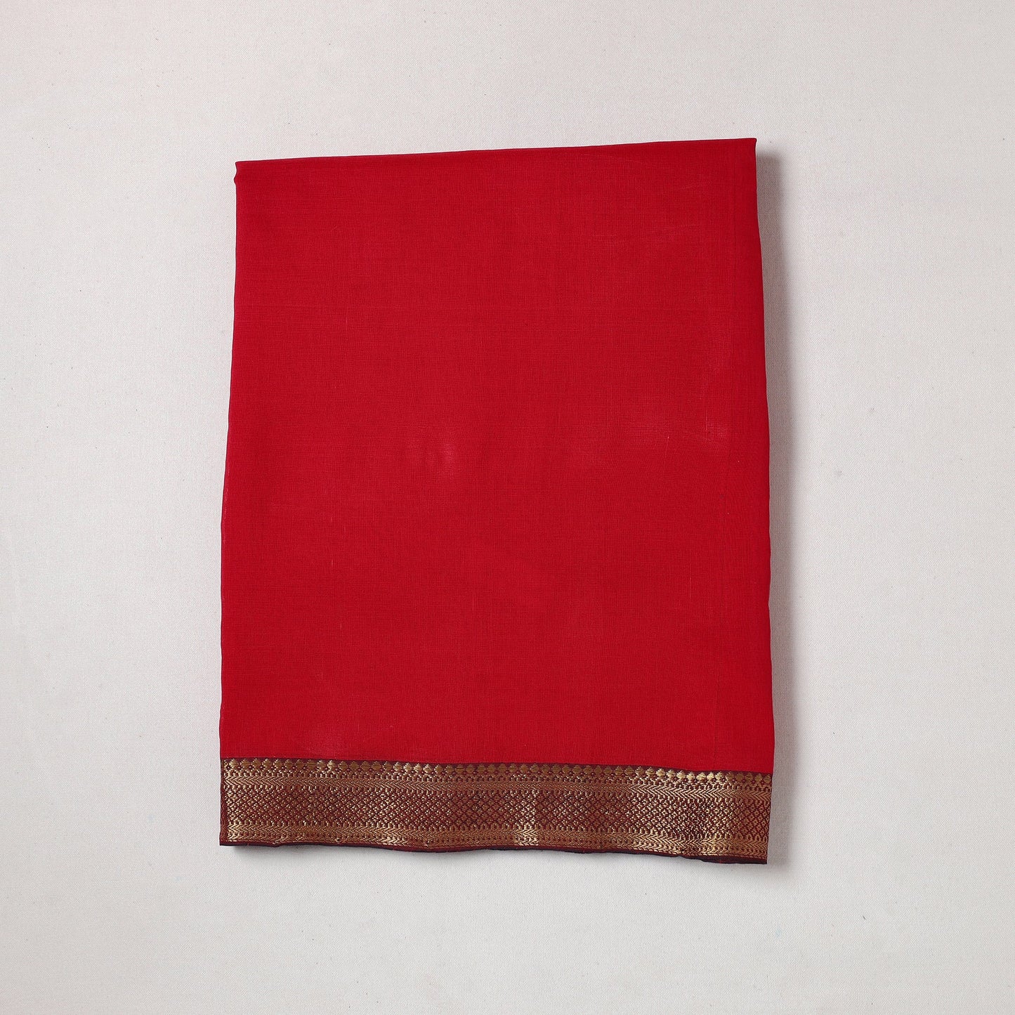 Red - Mangalagiri Handloom Cotton Zari Border Precut Fabric (2.1 meter) 14