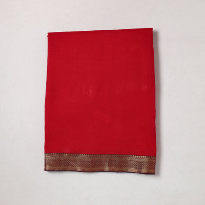 Red - Mangalagiri Handloom Cotton Zari Border Precut Fabric (2.1 meter) 14