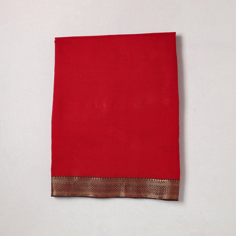 Red - Mangalagiri Handloom Cotton Zari Border Precut Fabric (2.1 meter) 14