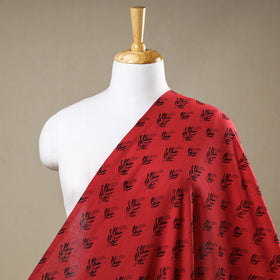 Red Mangalagiri Block Printed Handwoven Cotton Fabric 