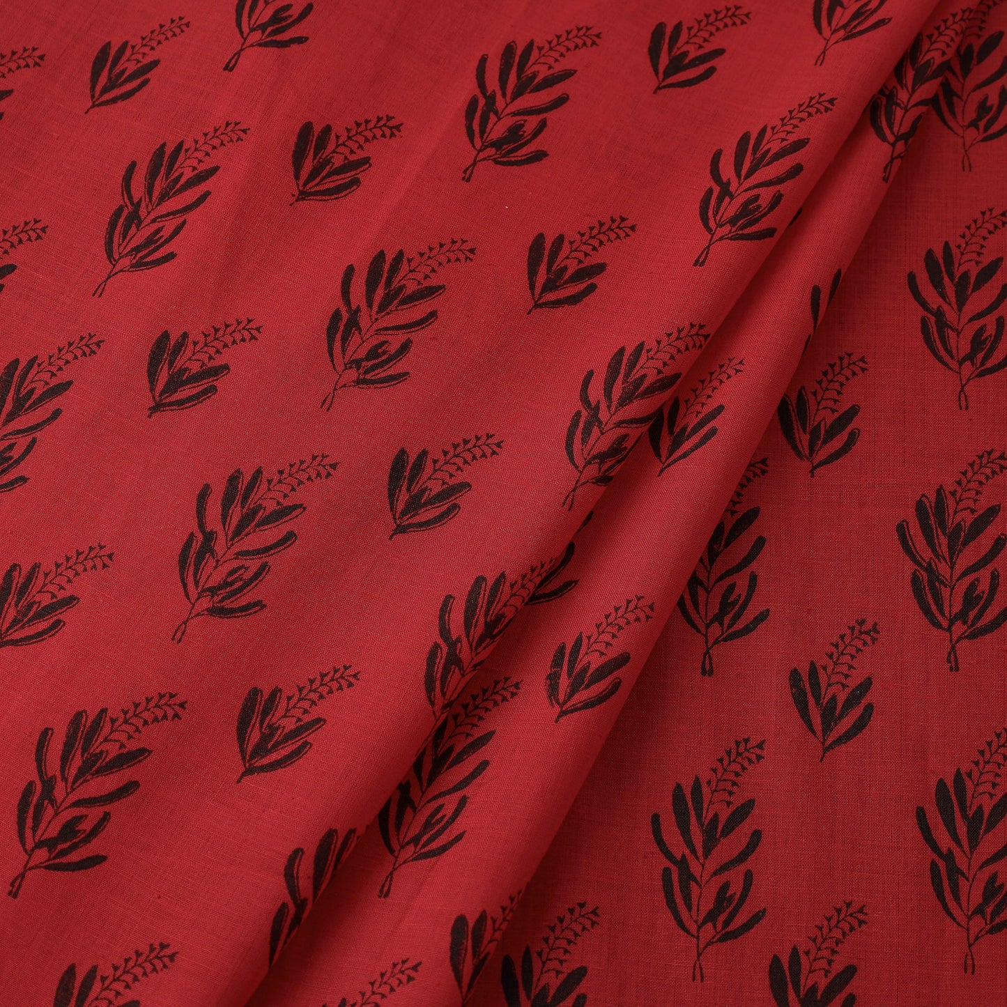 Red Mangalagiri Block Printed Handwoven Cotton Fabric 