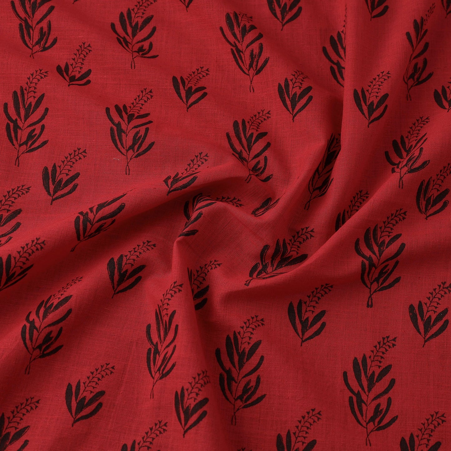 Red Mangalagiri Block Printed Handwoven Cotton Fabric 