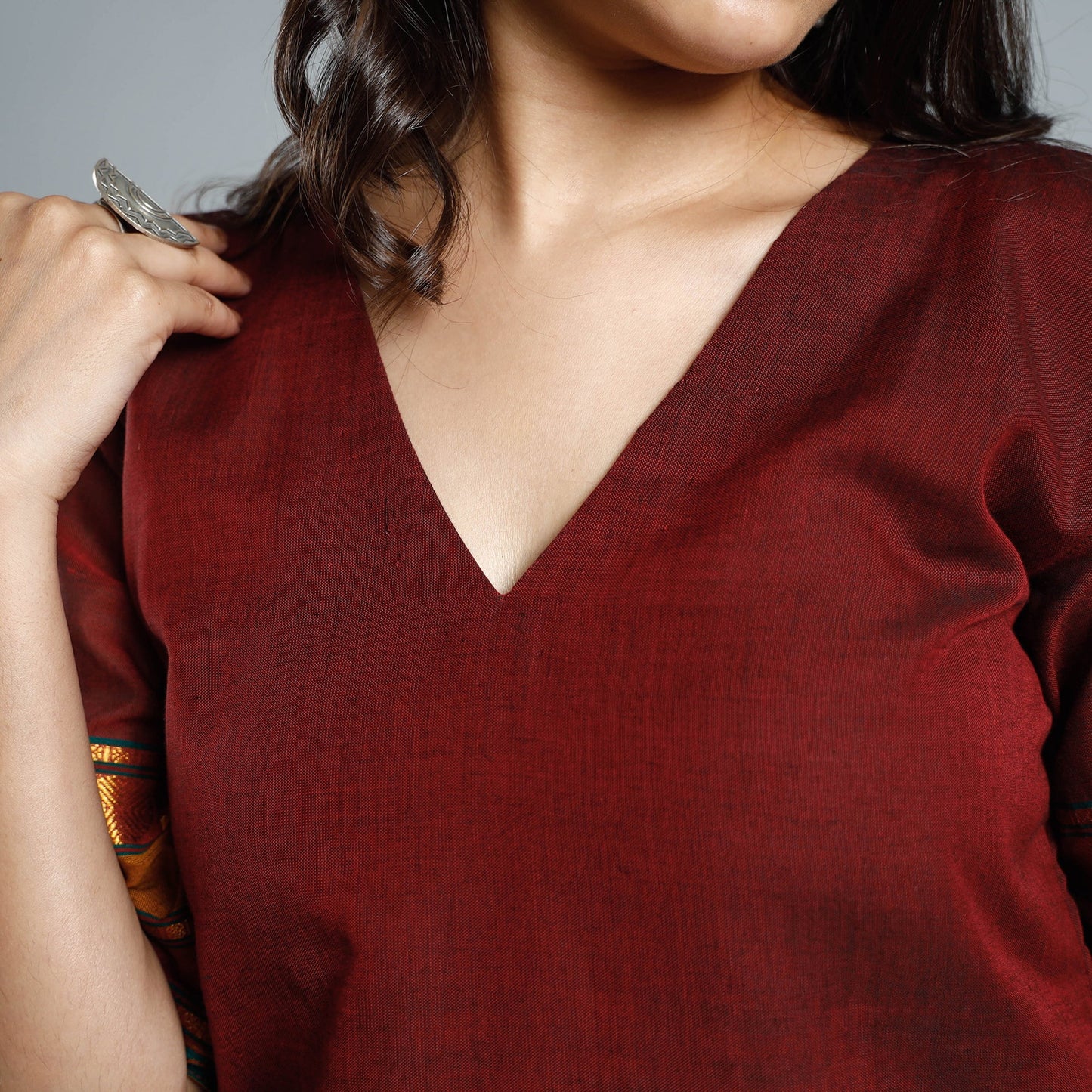 Red - maroon dharwad cotton kurta with palazzo & dupatta