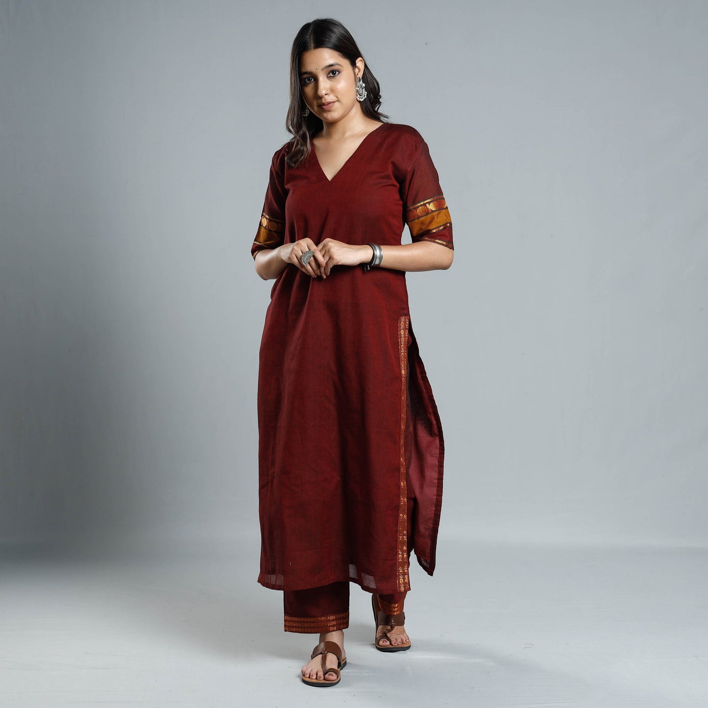 Red - maroon dharwad cotton kurta with palazzo & dupatta