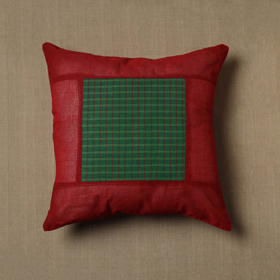 Red - Maroon - Kanchipuram Patchwork Cotton Cushion Cover 22