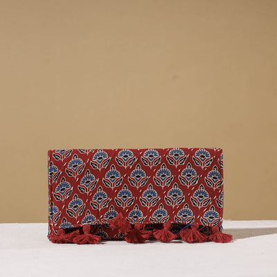 Red Marudhara Ajrakh Printed Clutch Wallet With Tassels