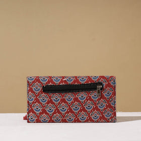 Red Marudhara Ajrakh Printed Clutch Wallet With Tassels