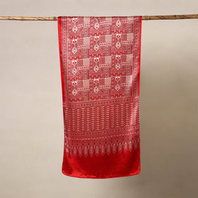 Red - mashru silk printed stole 42 - handcrafted