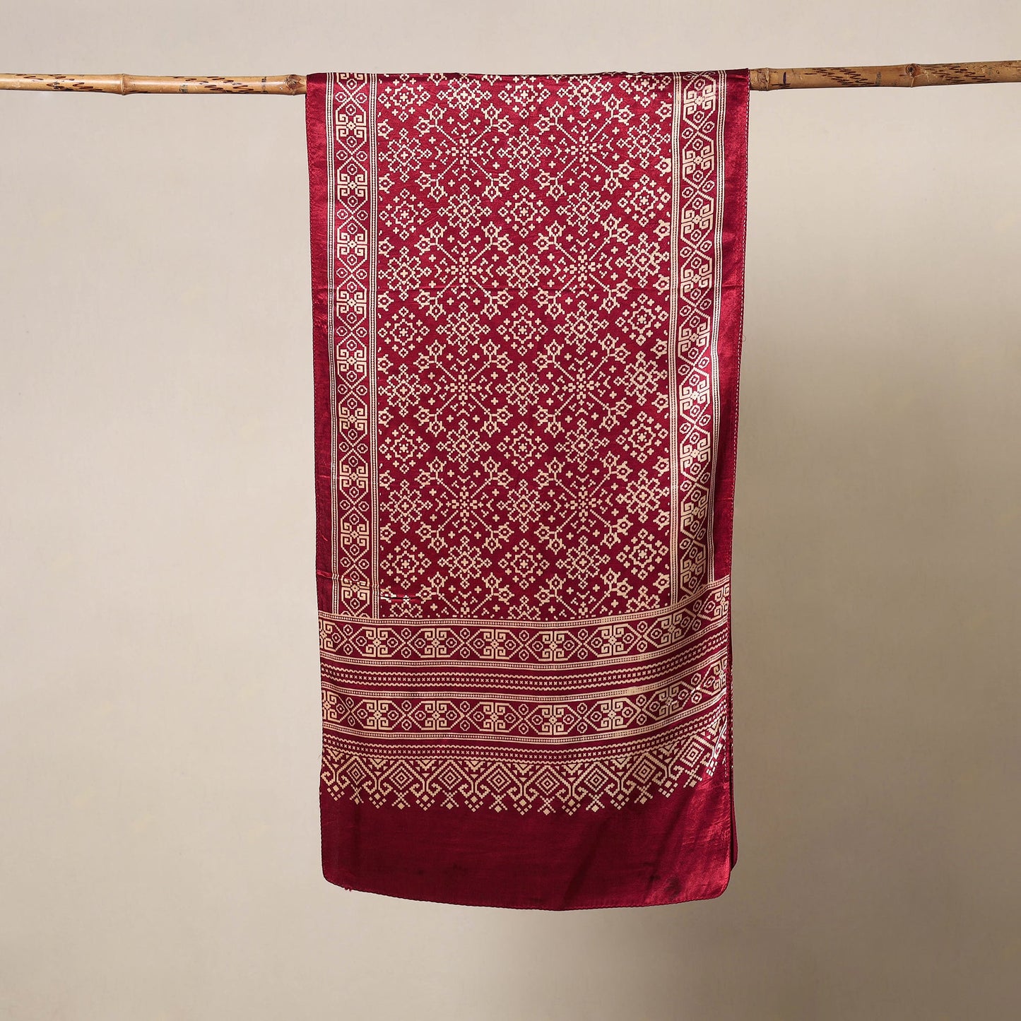 Red Mashru Silk Printed Ajrakh Stole 