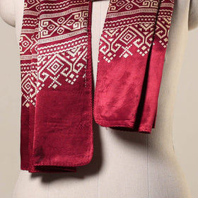 Red Mashru Silk Printed Ajrakh Stole 