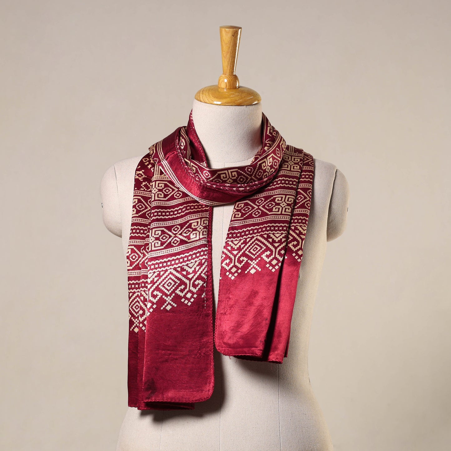 Red Mashru Silk Printed Ajrakh Stole 