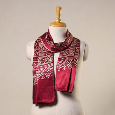 Red Mashru Silk Printed Ajrakh Stole 
