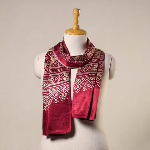 Red Mashru Silk Printed Ajrakh Stole 