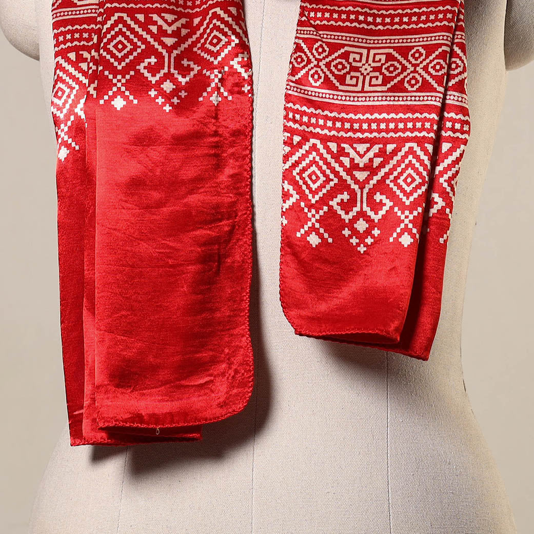 Red - mashru silk printed stole 41 - handcrafted