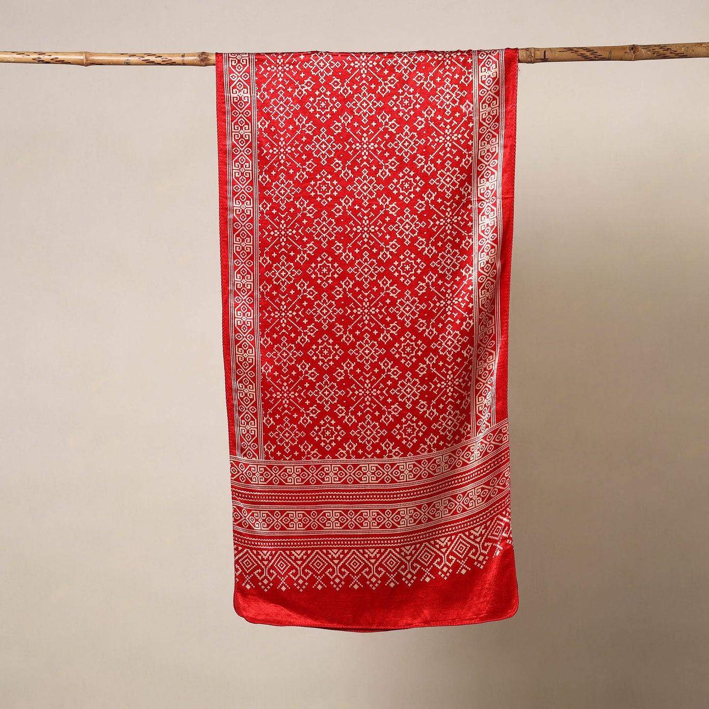 Red - mashru silk printed stole 41 - handcrafted