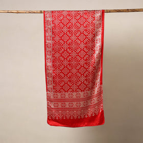 Red - mashru silk printed stole 41 - handcrafted