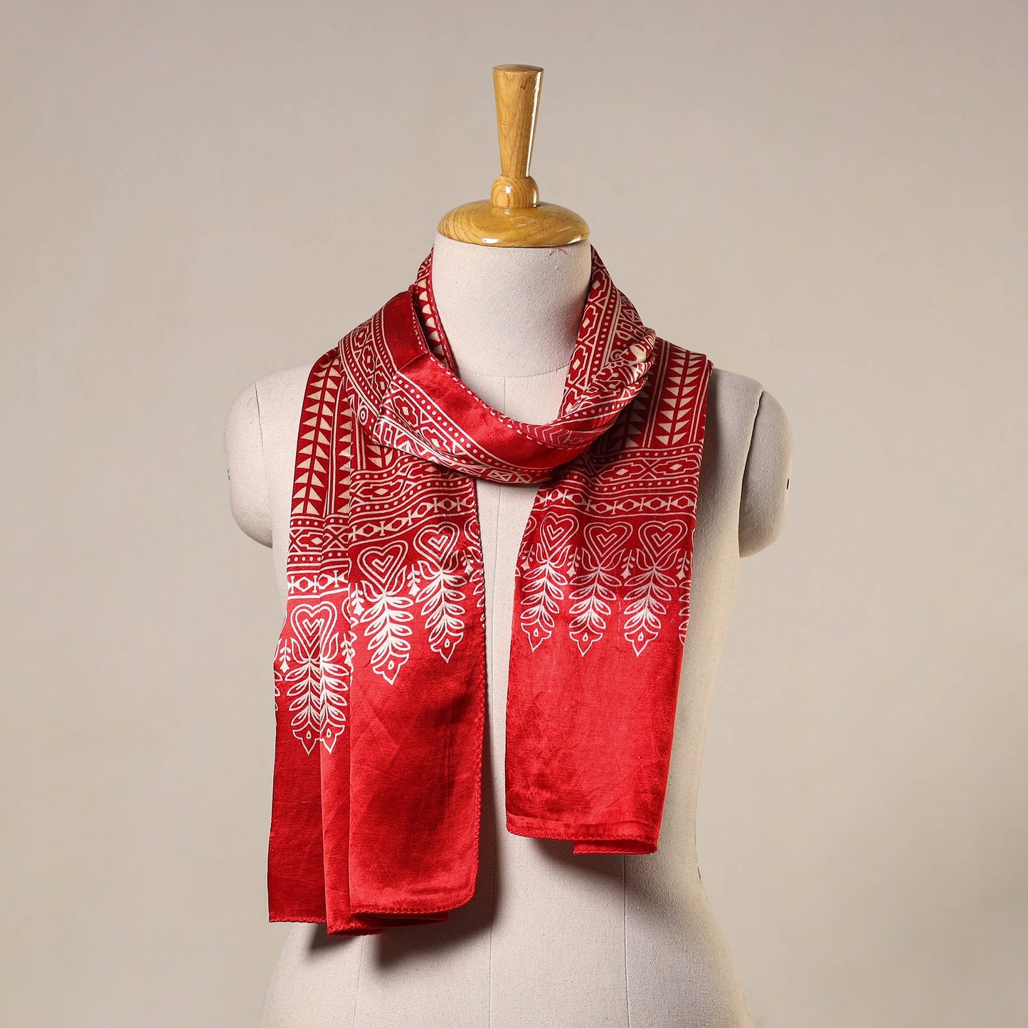 Red - mashru silk printed stole 42 - handcrafted