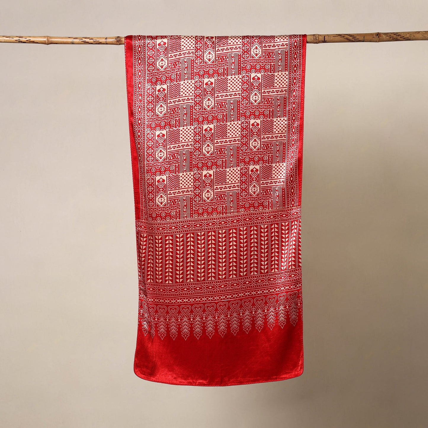 Red - mashru silk printed stole 42 - handcrafted