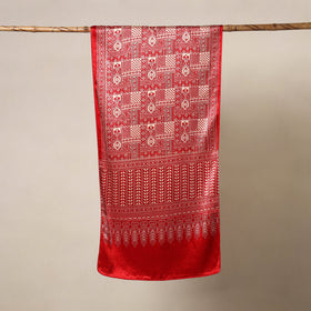 Red - mashru silk printed stole 42 - handcrafted