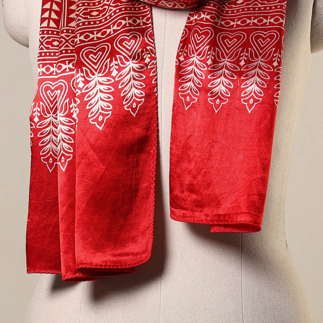 Red - mashru silk printed stole 42 - handcrafted