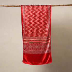 Red - mashru silk printed stole 43 - handcrafted