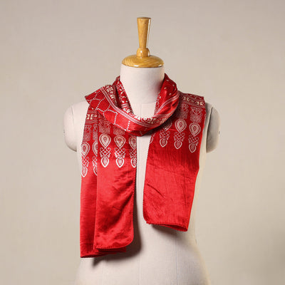 Red - mashru silk printed stole 46 - handcrafted