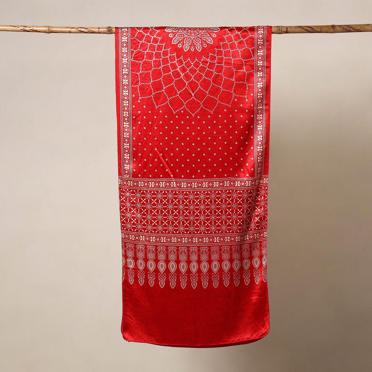 Red - mashru silk printed stole 46 - handcrafted