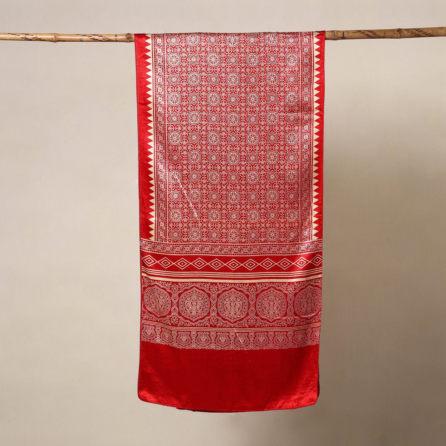 Mashru Silk Printed Ajrakh Stole 