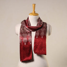 Red Mashru Silk Printed Ajrakh Stole 