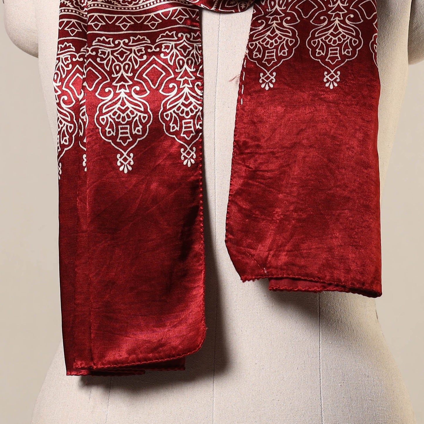 Red Mashru Silk Printed Ajrakh Stole 