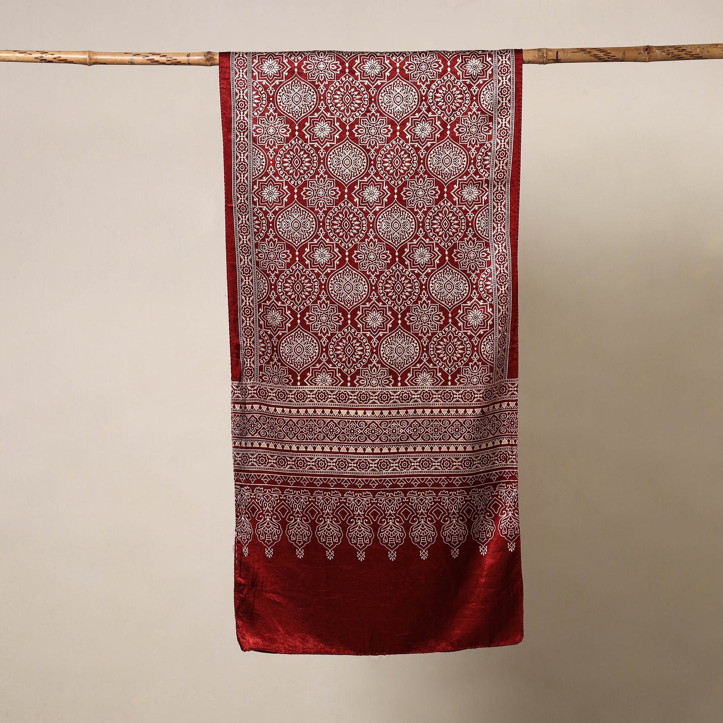 Red Mashru Silk Printed Ajrakh Stole 