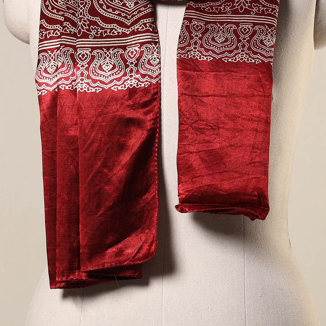 Red - mashru silk printed stole 65 - handcrafted