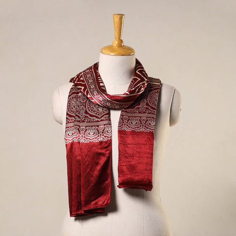 Red - mashru silk printed stole 65 - handcrafted