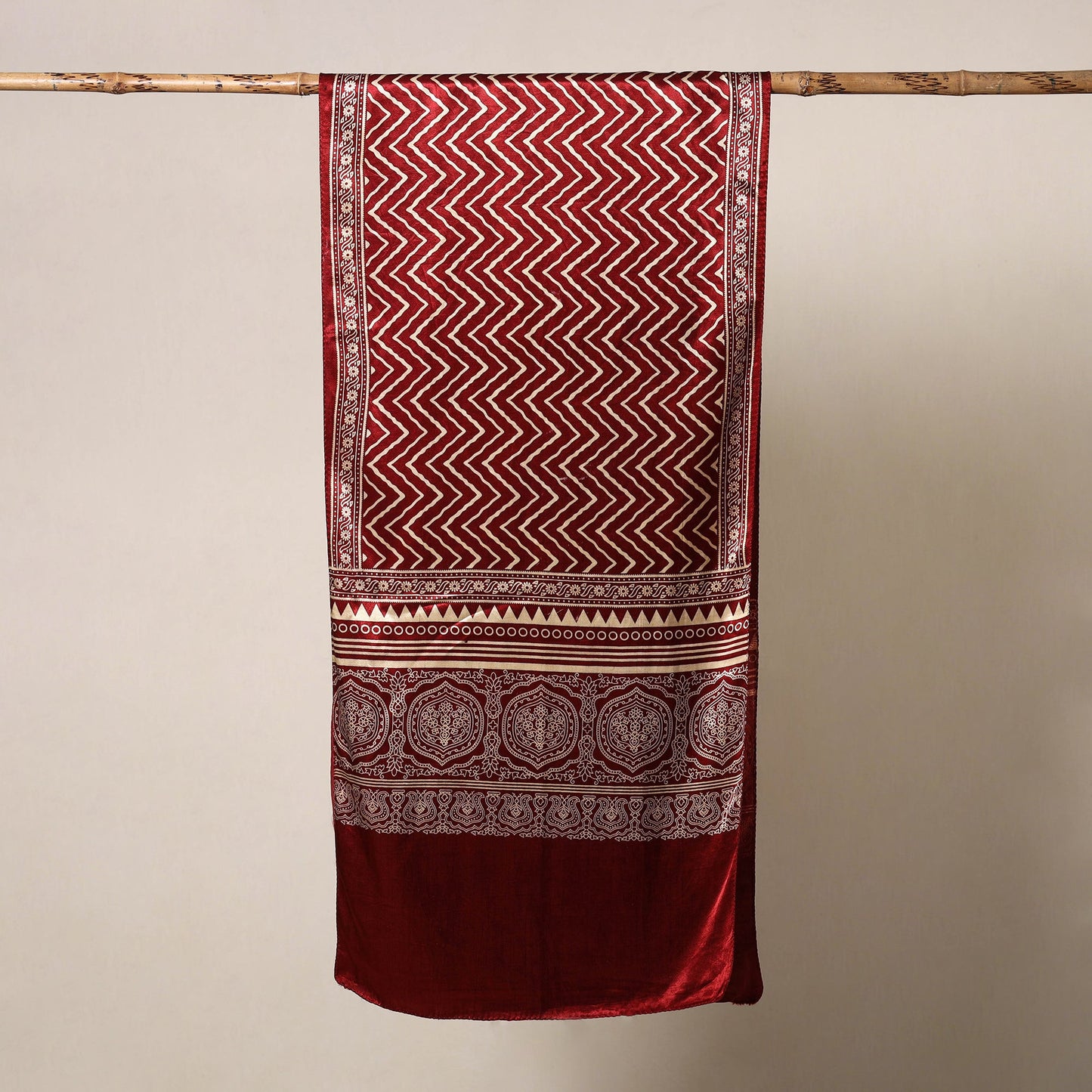 Red - mashru silk printed stole 65 - handcrafted