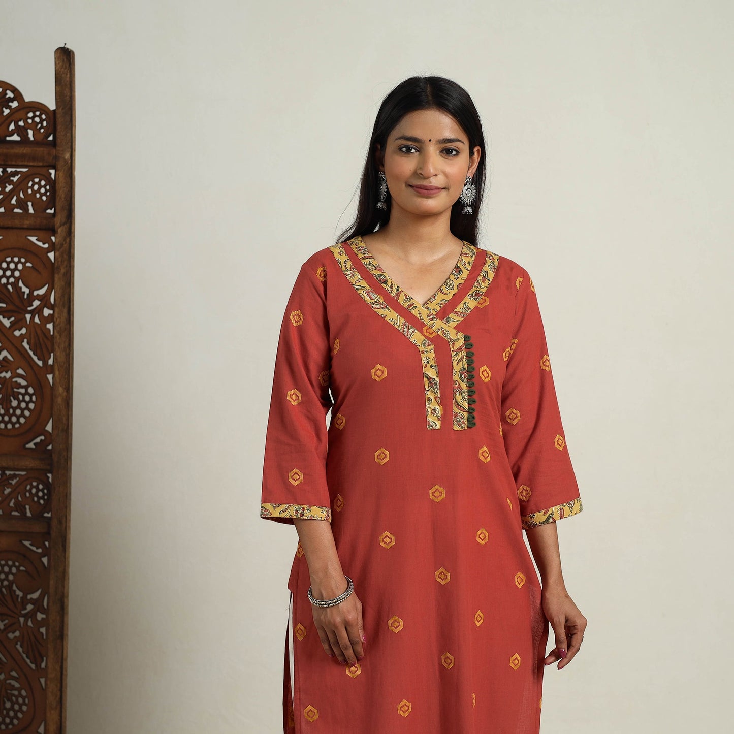 Mehfil Mosaic Cotton Red Straight Jacquard Kurta for Women