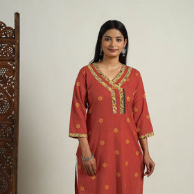 Mehfil Mosaic Cotton Red Straight Jacquard Kurta for Women