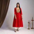 Red Mehfil Mosaic Slub Silk A-Line Plain Kurta for Women