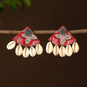 Red - mehjabi fabart shell work earrings - handcrafted