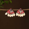 Red - mehjabi fabart shell work earrings - handcrafted