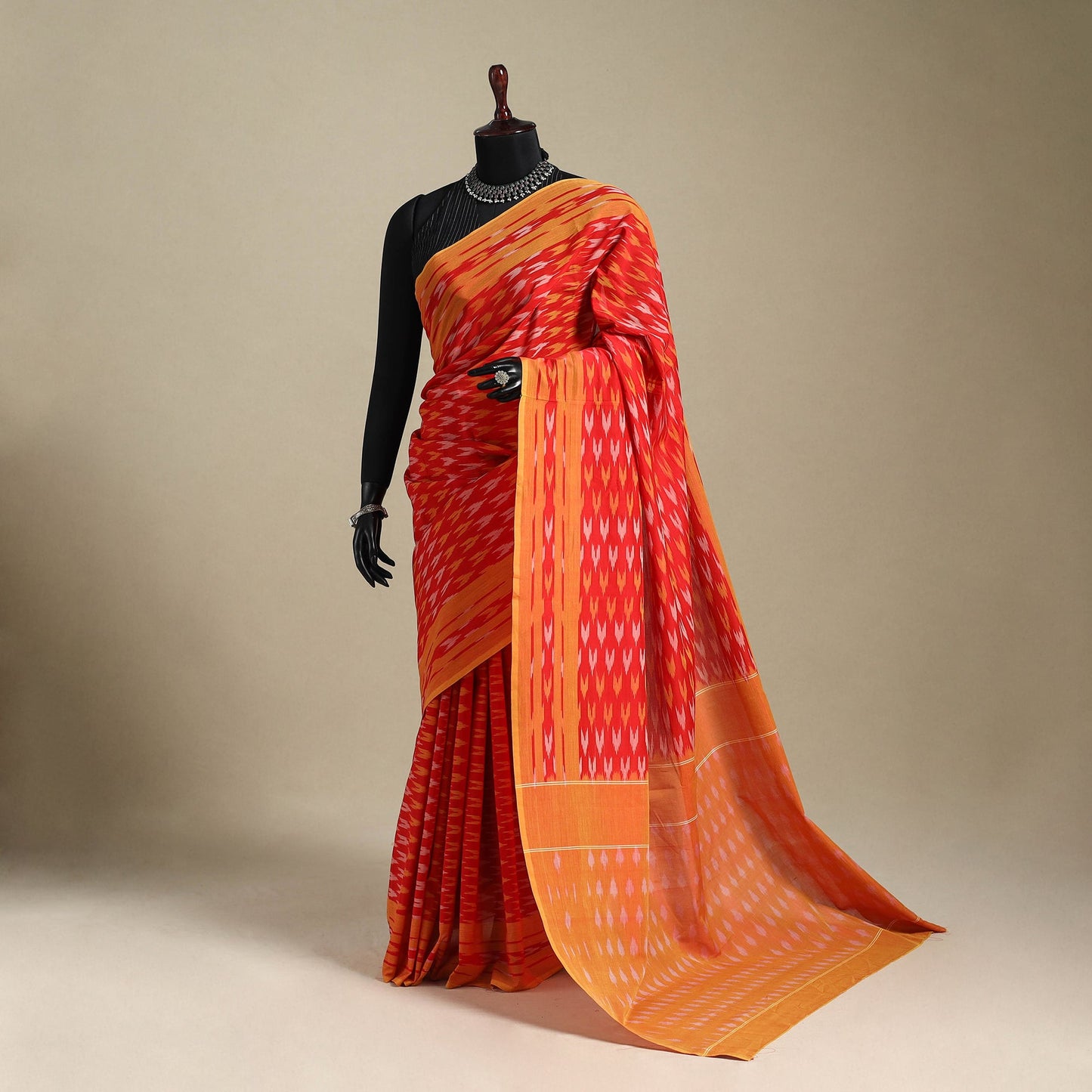 Red - mercerised cotton handloom pochampally ikat saree 12