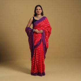 Red Mercerised Cotton Handloom Pochampally Ikat Saree