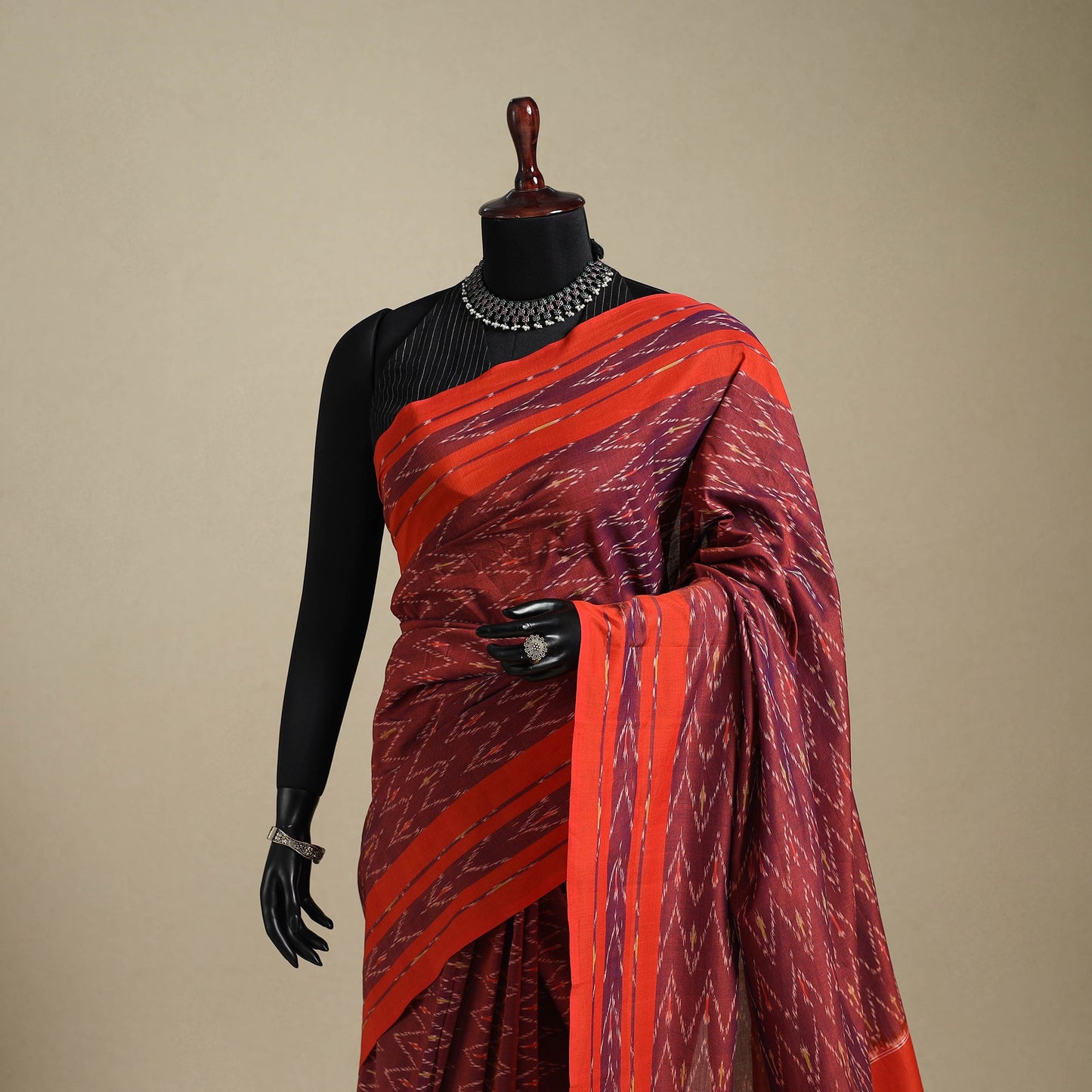 Red - mercerised cotton handloom pochampally ikat saree 27