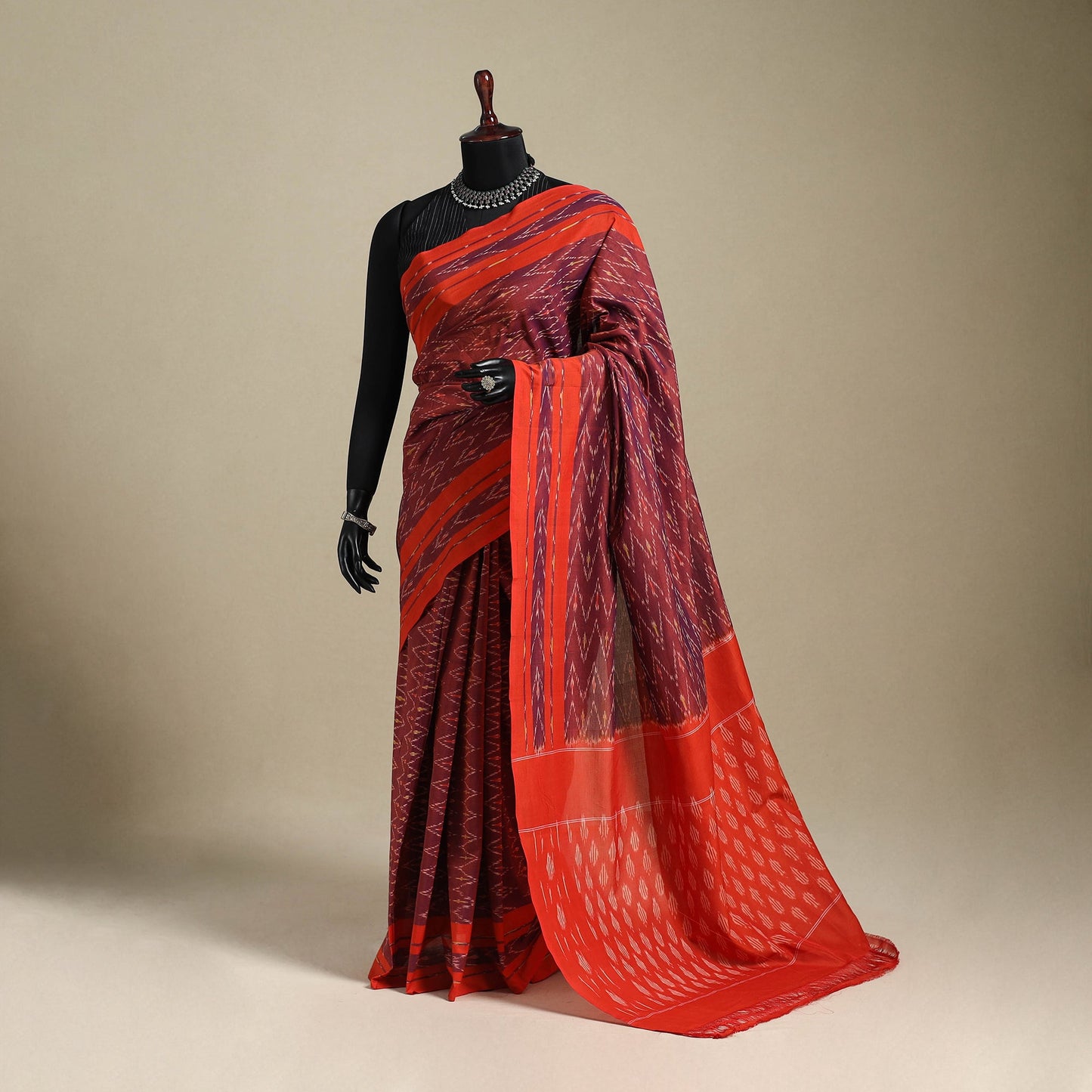Red - mercerised cotton handloom pochampally ikat saree 27